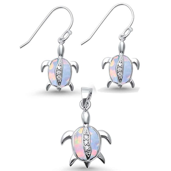 Sterling Silver Lab Created Opal Turtle & Simulated Tanzanite Cubic Zirconia Pendant Set - C7182XQCI83