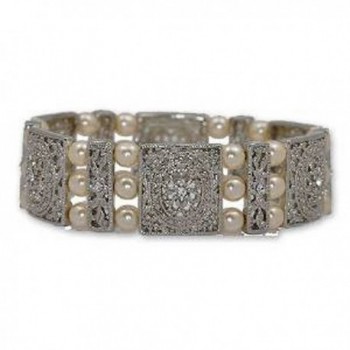 Large Ornate Silver & Off-White Pearl Bracelet - Bridal Jewelry - C7114NP9HVX