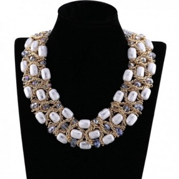 Luxury Gold Plated White Resin Weaving Crystal Necklace- Chokers- Statement- Bib Necklace - CX120TS27OV