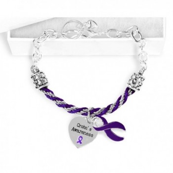 Crohn's Awareness Purple Ribbon Partial Rope Charm Bracelet - CG17YZUXR37