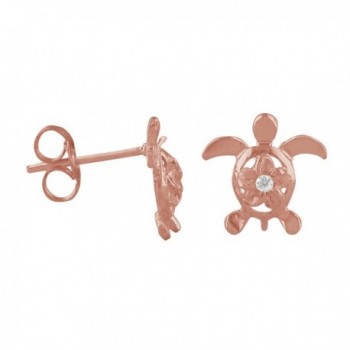 14kt Rose Gold Plated Sterling Silver Small Turtle and Plumeria Stud Earrings - CR1152JN7DX
