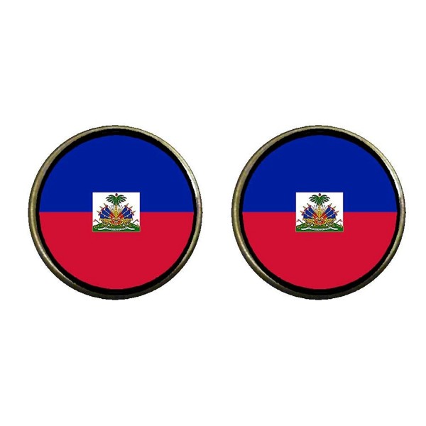 GiftJewelryShop Bronze Retro Style HaiTi flag Photo Clip On Earrings 14mm Diameter - CC11Q1E6NLV