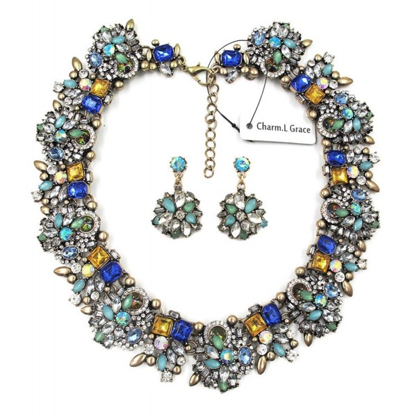 Charm.L Grace Jewelry Vintage Alloy Flowers Collar Necklace Earrings Set - C511NP1EVM1