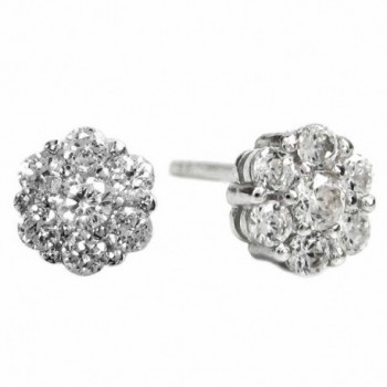 Rhodium-Plated Sterling Silver Round Cubic Zirconia Flower Pattern Stud Earrings - CK11UHAB4T5