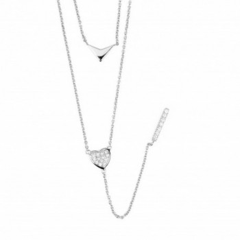 Sterling Silver Two Layered White Cubic Zirconia Elegant Triangle Heart Pendant Rhodium Plated Necklace - C612KJO1EHB