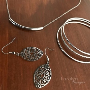 Silver Stainless Filigree Almond Earrings in Women's Drop & Dangle Earrings