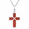 Christian Cross Reconstructed Red Coral Inlay .925 Sterling Silver Pendant Necklace - CV17Z2I809T