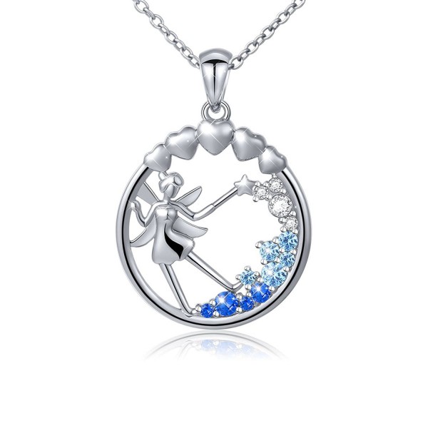 S925 Sterling Silver Fairy with Angel Wings Jewelry Pendant Necklace for Girls Women - CO183253559