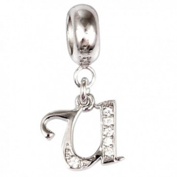 Letter Initial A-Z with Crystal Dangle 925 Sterling Silver Bead Fits European Charm Bracelet - C512EUZN941