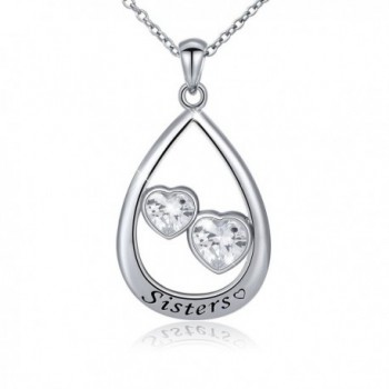 925 Sterling Silver Double Cz Forever Love Two Sisters Open Heart Pendant Necklace for Women- 18" - C1182EGQA0C