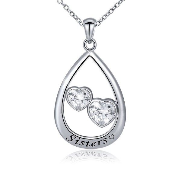 925 Sterling Silver Double Cz Forever Love Two Sisters Open Heart Pendant Necklace for Women- 18" - C1182EGQA0C