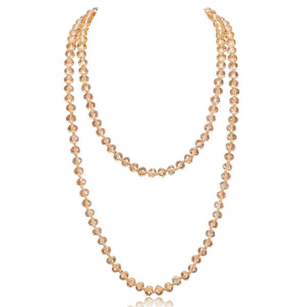 Long Crystal Wrap Necklace Women Beaded Knotted Jewelry 48" Champagne Bling Beads - CB187U55TCN