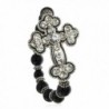 PammyJ Silvertone Clear Crystal Large Cross on Black Beaded Stretch Bracelet - CN12O7S928L