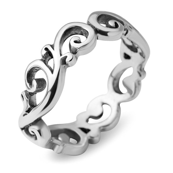 925 Sterling Silver Filigree Curves Swirl Pattern Wave Design Tribal Band Ring - Nickel Free - C517AACH0LQ