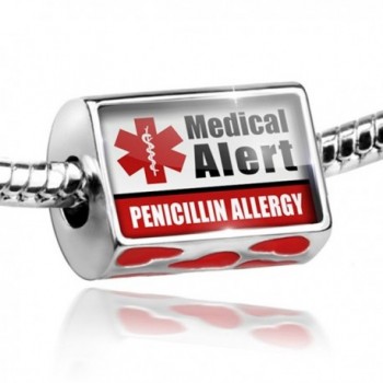 Bead with Hearts Medical Alert Red Penicillin Allergy - Charm Fit All European - CW11EF16K3D