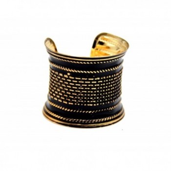 Basket Weave Effect Stunning Black and Gold Open Cuff Bracelet Bangle - CX17YEW6A64