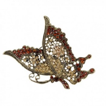 Alilang Regal Queen Brown Yellow Topaz Crystal Butterfly Side Flying Profile Pin Brooch - CO116E0XYA9