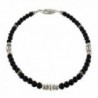 Womens Black Onyx & Sterling Silver Ladies Beaded Gemstone Anklet with Daisies - C011DUULR0B