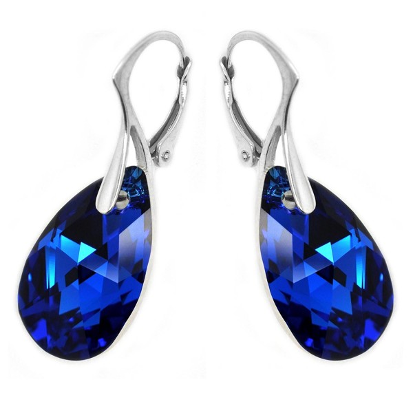 Sterling Silver Made with Swarovski Elements Electric Blue Teardrop Leverback Earrings for Women - C811LTPGIFX