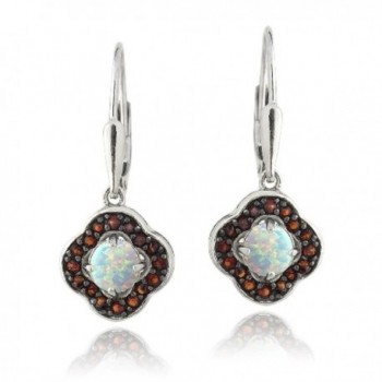 Sterling Silver Garnet & Created White Opal Flower Earrings - CS12J57HZZN