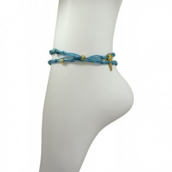 Turquoise & Gold Double Wrap Handmade Charm Anklet for Good Luck & Prosperity - CQ11FLFVUK5