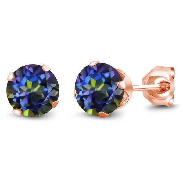 1.20 Ct Round Shape Blue Mystic Topaz Rose Gold Plated Silver Stud Earrings - CC1176PSU5V