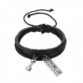 Strong is Beautiful Leather Pendant Bracelet - Best Motivational Gift - Weight Pendant Bracelet - CD187AKNL5I