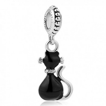 Charmed Craft Cute Black Cat Charms Animal Crystal Dangle Charms Beads for Bracelets - CK185GYZXZX