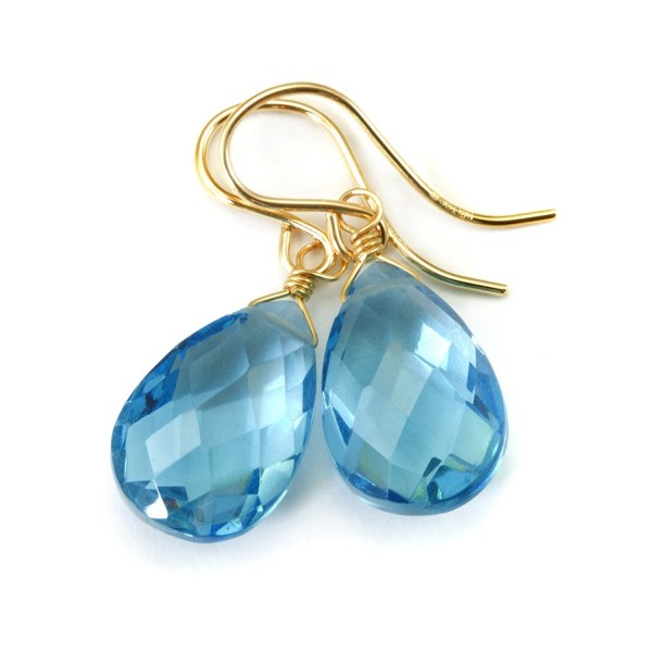 14k Gold Filled London Blue Earrings Faceted Simulated Topaz Pear Briolette Teardrops - CE11FG9338N