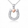 Sterling Silver Lucky Horseshoe with Rose Gold Love Heart Star Pendant Necklace- Rolo Chain 18" - CB12O8K0K67