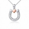 Sterling Silver Lucky Horseshoe with Rose Gold Love Heart Star Pendant Necklace- Rolo Chain 18" - CB12O8K0K67