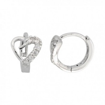 Sterling Silver Cubic Zirconia Heart Cut Out Huggie Hoop Earrings- 3/8 inch round - CR113R1S0DZ