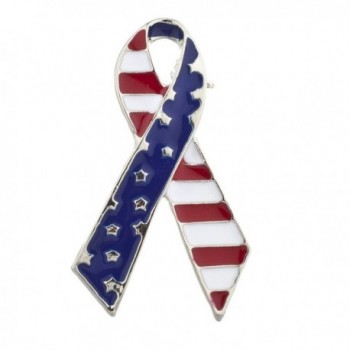 Lux Accessories American Flag Silvertone Ribbon Brooch Pin - CN12LV4JJ7F