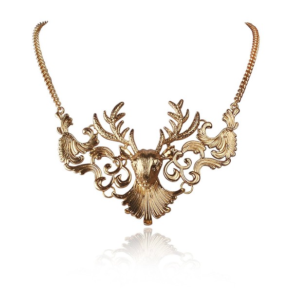 Jane Stone Moose Head Vintage Clavicle Jewelry Fashion Summer Pendant Unique Necklace(Fn0786) - Antique Bronze - CB11LHMP6PV
