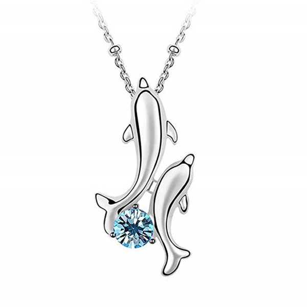 Kortusa Women Girls Cute Dolphin Pendant Necklace with Shinning Swarovski Elements Austrian Crystal - Light blue - CO17YAQZKKW