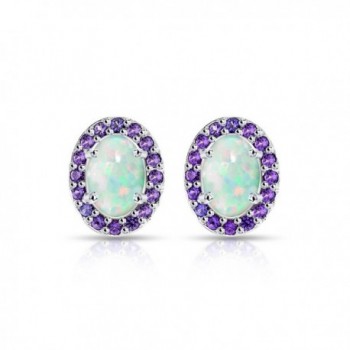 Sterling Silver Simulated White Opal and Simulated Gemstone Colors Oval Halo Stud Earrings - Simulated Amethyst - C61859M6X2Y