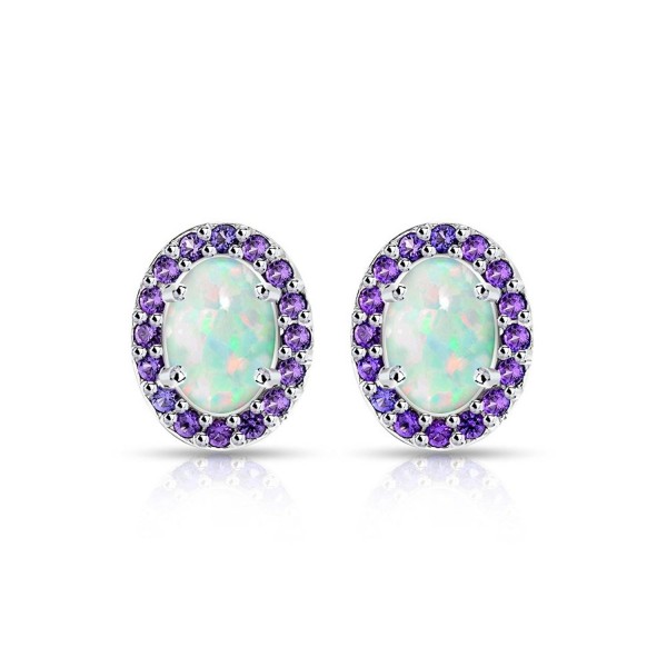 Sterling Silver Simulated White Opal and Simulated Gemstone Colors Oval Halo Stud Earrings - Simulated Amethyst - C61859M6X2Y
