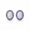 Sterling Silver Simulated White Opal and Simulated Gemstone Colors Oval Halo Stud Earrings - Simulated Amethyst - C61859M6X2Y