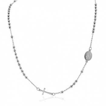 EDFORCE Stainless Steel Religious Cross Jesus Medallion Beaded Necklace- 20" - White - CJ12O0ZWTW8