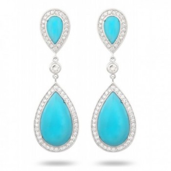 JanKuo Jewelry Rhodium Plated Artificial Turquoise Color with Cubic Zirconia Drop Earrings - CE11681QPZV