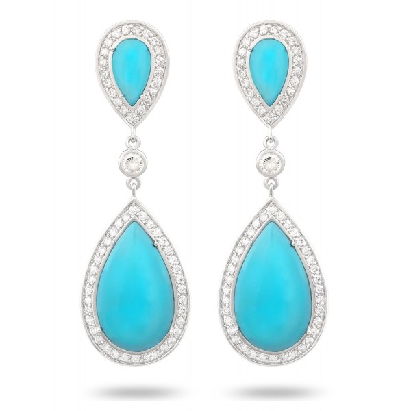 JanKuo Jewelry Rhodium Plated Artificial Turquoise Color with Cubic Zirconia Drop Earrings - CE11681QPZV