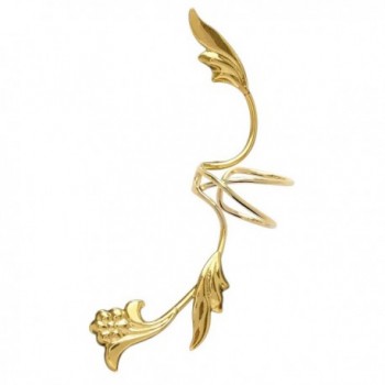 Ear Charm's Non-Pierced Flower and Leaf Full Ear Spray Ear Cuff Gold on Silver Left Earring Cuff - CQ12O8NE3IO