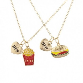 Lux Accessories Goldtone Burgers and Fries Best Friends BFF Charm Necklace Set - CL12LHNVMR5