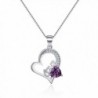 I Love You White Gold Plated Open Heart Sterling Silver Created Amethyst Necklace - Romantic Gifts - Purple - C312N8Z78LO