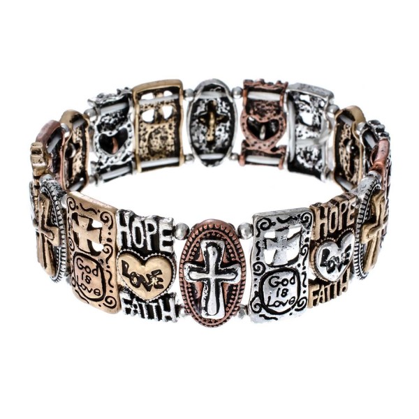 PammyJ Tri-Tone God Is Love Charms Stretch Bracelet - CW1217QTZYJ