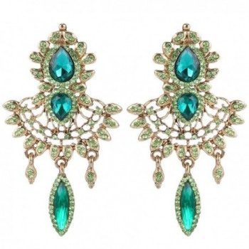EleQueen Women's Austrian Crystal Art Deco Chandelier Bridal Teardrop Earrings - Antiqued-gold-tone Emerald Color - CH122UWHV3L