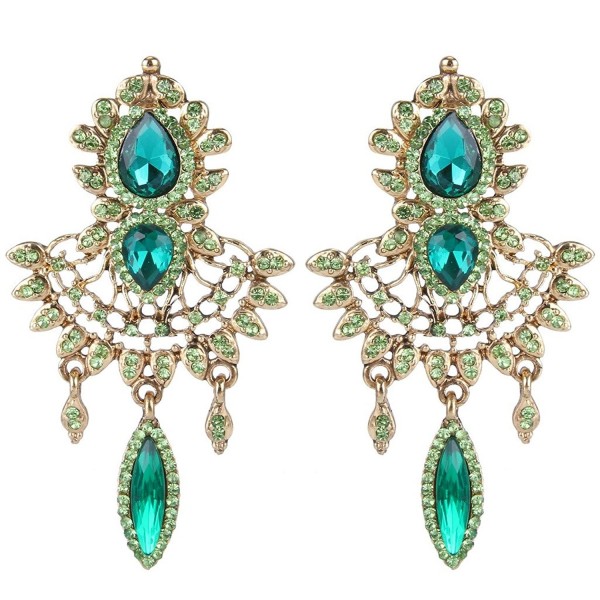 EleQueen Women's Austrian Crystal Art Deco Chandelier Bridal Teardrop Earrings - Antiqued-gold-tone Emerald Color - CH122UWHV3L