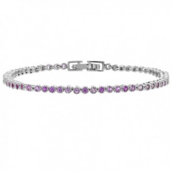 Rhodium Plated Stunning Round Pink Crystal Women's Tennis Bracelet 7" - C8125076YHH