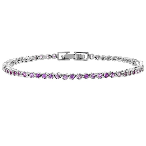 Rhodium Plated Stunning Round Pink Crystal Women's Tennis Bracelet 7" - C8125076YHH