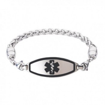 Divoti Custom Engraved Max Contempo Medical Alert Bracelet Wheat Stainless Chain-Black - C217YSSOAXL